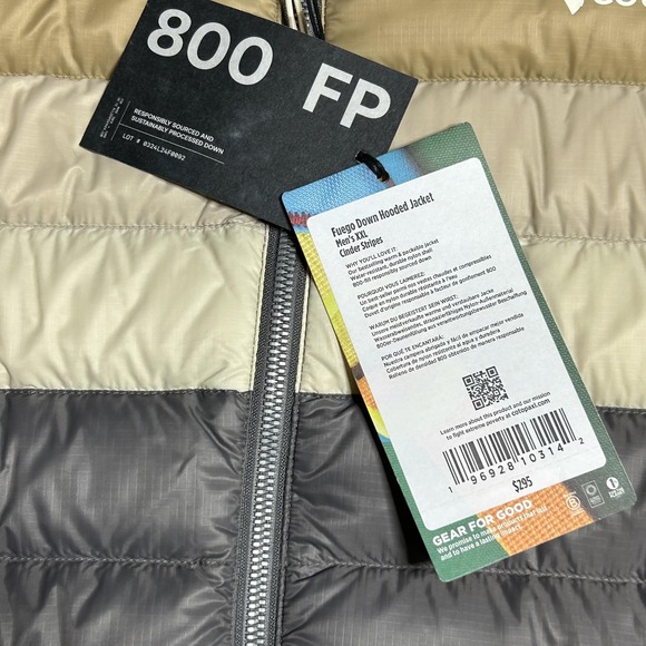 Cotopaxi Fuego Down Hooded Jacket Mens XXL Gray Cinder Stripes 800 Fill - Picture 4 of 16